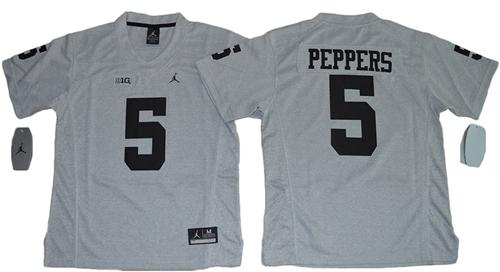 Wolverines #5 Jabrill Peppers Gridiron Gray II Jordan Brand Stitched Youth NCAA Jersey - Click Image to Close